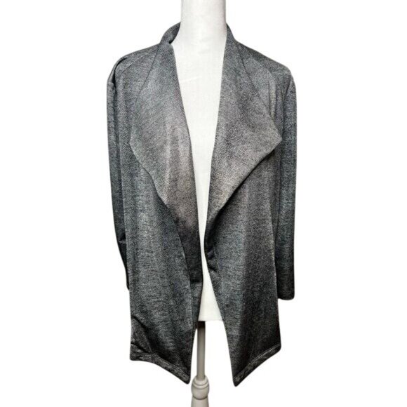 Kasper Gray Open Front Waterfall Cardigan Jacket With Zipper Pockets Large - Picture 6 of 13